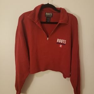 Roots Vintage Cropped Red 1/4 Zip Sweater